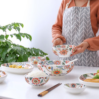 Ensemble d'assiettes et plats de table, forme ronde, motif floral, vaisselle avec cuillère, 4 pièces