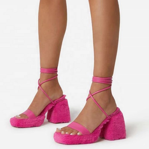 Sandalias de tacón <span class=keywords><strong>bajo</strong></span> y grueso para mujer, zapatos de tacón alto con punta abierta, Sexy, con cordones, para fiesta, para uso diario, talla grande 47 - Product Image 1