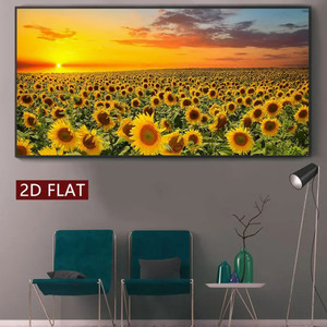 Quadro su Tela Grande con Campo di Girasoli al Tramonto, Paesaggio Vivace di Prato di Girasoli, Stampa su Tela, Dipinto su Tela Tesa - Product Image 2