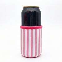 Porte-canette isotherme en néoprène rose rayé avec logo personnalisé pour fête de bière