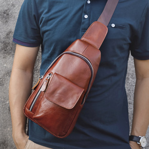 Dujiang Genuine Leather Chest <b>Bag</b> Men's Crossbody Multifunctional Outdoor Casual <b>Bag</b> Dark Brown Spring 2023 - Product Image 2