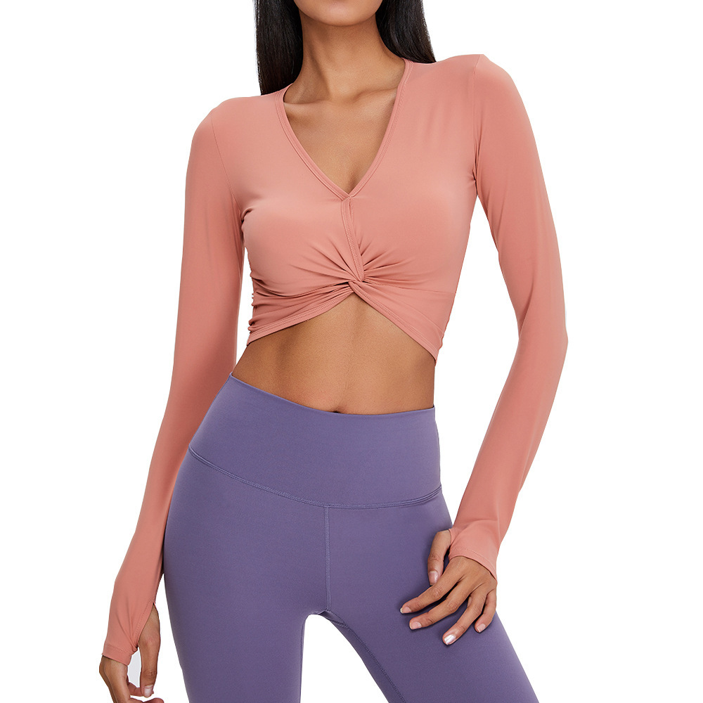 High Quality Sexy V Neck Long Sleeved Yoga Shirt Comfortable Quick Drying Ladies Training Top