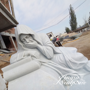 Mármol Blanco tallado vida tamaño llorando Mary yacía en lápida estatua - Product Image 3