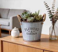 Pot de fleurs rond vintage en métal avec couvercle décoratif en corde de chanvre et motif lettres, idéal pour les succulentes de balcon - Vente chaude