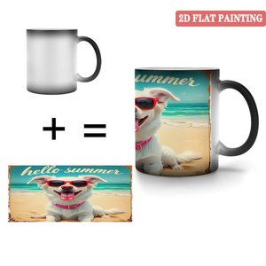 Mug en céramique 11oz noir givré, tasse magique changeante de couleur thermique, motif chien d'été - Product Image 4
