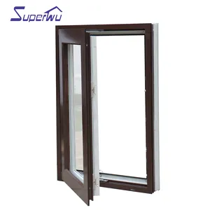 Marcos de ventana de aluminio para uso comercial, manivela de vidrio de aluminio de doble marco de color, abatible