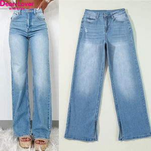 بيع بالجملة عزيزي العشاق أزياء جديدة غسل حمض عالية الخصر الساق واسعة المتعثرة المرأة الجينز - Product Image 3