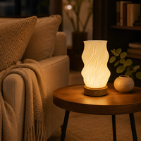 Lampe de chevet imprimée en 3D en PLA biodégradable, base en bois massif, rechargeable par USB, LED à intensité variable, lumière d'ambiance nocturne, lampe d'appoint