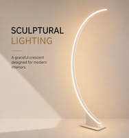 Lampe sur pied LED moderne en forme de croissant, design minimaliste et courbé, avec 3 couleurs ou gradation continue pour salon, chambre ou bureau