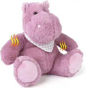 Best made custom super soft fluffy warmer heat microwavable plush toys pink hippo with tourmaline beads
