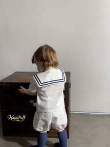 Ensemble deux pièces col <span class=keywords><strong>marin</strong></span> pour bébé, chemise à manches courtes et short bloomers, tenue nautique décontractée pour enfant - Product Image 3