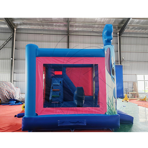 บ้านลมสีฟ้าลายการ์ตูนพร้อมสไลเดอร์, บ้านลมเป่าลมเชิงพาณิชย์สำหรับเช่าจัดงาน - Product Image 2