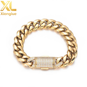 Hop Culture Miami Cuban Link Bracelet 18K Real Gold Plated Stainless Steel Solid Bracelet for <b>Mens</b> Women - Product Image 5