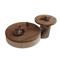 Table basse moderne de luxe léger, grand et petit modèle rond, ensemble de salon, style vintage, surface en bois de noyer