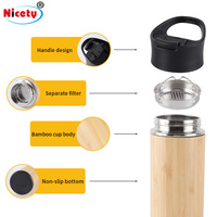 Bouteille d'eau isotherme écologique avec infuseur à thé et filtre, tasse de voyage en acier inoxydable à double paroi