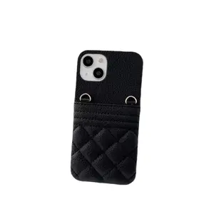 Mobiele Telefoon Case Print Rundleer Luxe Zwart Voor Iphone 14Promax Plaid Iphone 14 Pro Max Schokbestendig Kunstleer