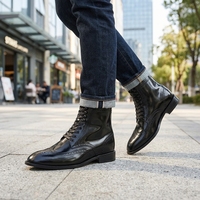 Bottes en cuir à lacets et fermeture éclair, talon haut, marque personnalisée, vente en gros d'usine, bottes pour hommes de haute qualité, rehaussant la taille de 7 cm