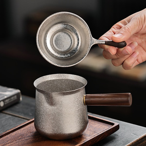 Titanium <b>Tea</b> Dispenser With Wooden Handle For Kung Fu <b>Tea</b> <b>Set</b> 300Ml Grey Color - Product Image 3