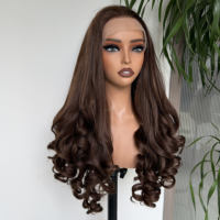 Perruques synthétiques Lace Front de haute qualité, boucles rebondissantes, mélange de boucles ondulées, dentelle transparente 13*4, résistantes à la chaleur, petit bonnet