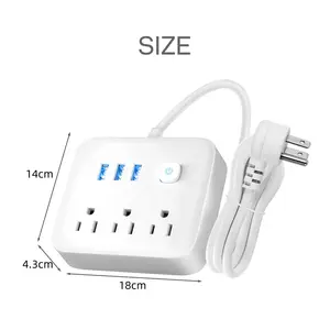 USB Flat Plug Power Strip Extension Cord with 3 Outlets 3 USB Ports,Power Strip with Surge Protection for Travel,Home Essentials