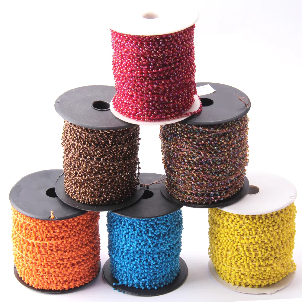 Commercio all'ingrosso di colore opaco di vetro seed beads catena rotolo vendite dirette della fabbrica di perle di vetro rullo catena Per Monili Che Fanno Produzione di Abbigliamento