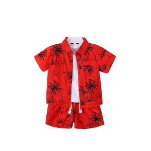 Ensemble <span class=keywords><strong>de</strong></span> trois pièces style <span class=keywords><strong>plage</strong></span> pour <span class=keywords><strong>garçons</strong></span>, chemises à manches courtes et shorts pour bébés <span class=keywords><strong>garçons</strong></span>, tissu en coton tissé avec motif floral - Product Image 5