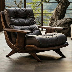 Sillón Moderno <span class=keywords><strong>de</strong></span> Cuero Marrón Genuino, Sillón <span class=keywords><strong>de</strong></span> Salón con Estructura <span class=keywords><strong>de</strong></span> Madera Maciza, Asiento Individual Ergonómico y Relajante - Product Image 5