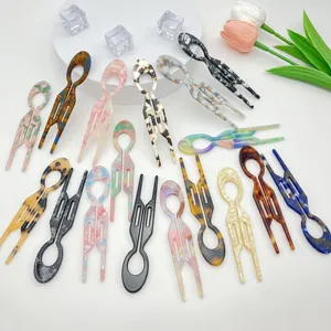 QianJin acepta accesorios para el cabello clásicos personalizados de 12cm para mujer, horquilla para el cabello en forma de U, horquillas de acetato de Color de concha de tortuga