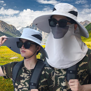 Chapeau de pêche d'été pour hommes, protection solaire, couvre-visage respirant, chapeau de randonnée en plein air, de cyclisme, gris clair, kaki, monochrome - Product Image 1