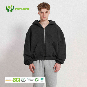 Ropa ecológica 100% algodón Zipup Heavyweight doble cremallera Sudadera con capucha sudaderas con cremallera de gran tamaño personalizado Boxy Zip Up Hoodie - Product Image 1