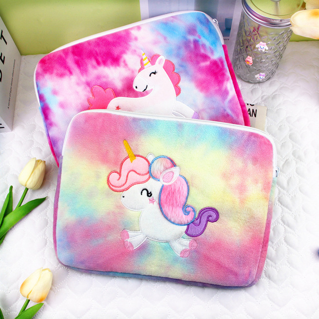 2024 New Kids Tablet Case and Lightweight Laptop Bag Rainbow Plush Embroidery Drop-Resistant Cover for School Devices