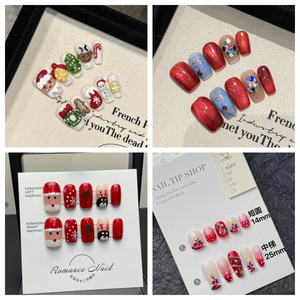 Colección navideña hecha a mano, abalorios para <span class=keywords><strong>uñas</strong></span>, <span class=keywords><strong>uñas</strong></span> de prensa falsas de ABS de lujo con logotipo personalizado, embalaje, suministros de salón a granel - Product Image 1