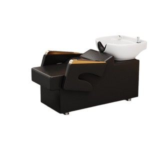 Lit de spa moderne noir avec bac à shampoing en cuir synthétique écologique et repose-pieds amovible pour salons de coiffure - Product Image 5