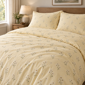 Set Copripiumino 3 Pezzi in Puro Cotone a Doppio Strato con Motivo Floreale Margherita Gialla, Biancheria da Letto Leggera - Product Image 5