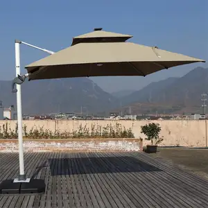 10ft Offset Cantilever Garden Led Umbrella Patio Outdoor Parasol With Solar Lights
