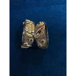 Bracelet manchette ethnique tribal Kada orné de pierres précieuses rouges rubis pour femme - Product Image 2