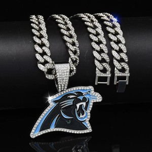 캐롤라이나 팬서스 주얼리 세트 목걸이 팔찌 귀걸이 컬렉션 맞춤형 엠블럼 펜던트 블링 라인스톤 장식 - Product Image 1