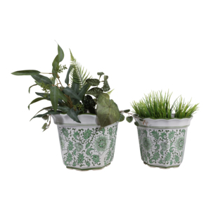 Vasi in ceramica con bordo smerlato, design floreale verde per esposizione di piante da interno ed esterno - Product Image 2