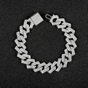 Explosion 15MM Losange Bracelet Plein Diamant Flip Boucle Hip-Hop Hommes Collier Or et <span class=keywords><strong>Argent</strong></span> Chaîne Cubaine - Product Image 2