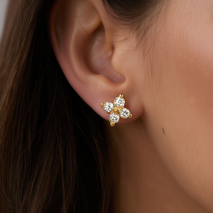 Orecchini a lobo con fiore dorato, cristallo rotondo da 3 mm con montatura a griffe, in lega, gioielli unisex alla moda E1397 - Product Image 2