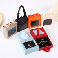 Boîte à bijoux à tiroir avec poignée en ruban pour personnalisation de logo et identité de boutique, étui d'emballage portable