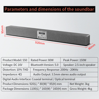 Barre de Son Home Cinéma 2.1 Canaux avec Caisson de Basses, Prise en Charge Coaxial, AUX, USB, Fonction BT, Système Haut-parleur pour Téléviseur de Salon