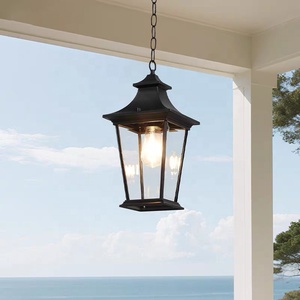 โคมไฟห้อยเพดาน LED สีดำ สไตล์มินิมอล ขายส่งจากโรงงาน ขั้ว E27 ใช้ไฟฟ้า/พลังงานแสงอาทิตย์ สำหรับภายนอกอาคาร ปรับความสว่างได้ รับประกัน 5 ปี - Product Image 1