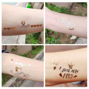 OEM Body Water Transfer temporaneo <span class=keywords><strong>Tatoo</strong></span> Gold Stamping Sticker Metallic Gold Silver <span class=keywords><strong>Flash</strong></span> Tattoo Henna Sticker tatuaggio temporaneo - Product Image 4