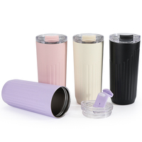 Gobelet isotherme portable en acier inoxydable 304 pour l'extérieur, avec couvercle et bandes antidérapantes, bouteille d'eau pour les voyages