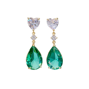 E1871 Orecchini a goccia con cuore, placcati in oro, con strass di cristallo, gioielli classici da festa per donna - Product Image 1