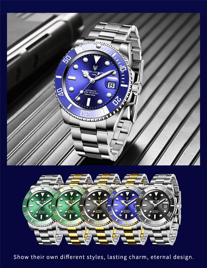 Top Brand LIGE Men Watches Luxury Sapphire Waterproof Automatic Mechanical Watch Fashion Business Full Stainless Steel Clock