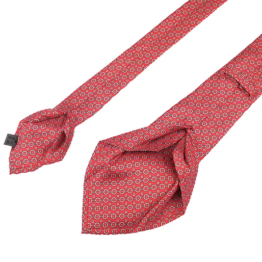 Gravata de seda com estampa de 7 dobras personalizada para homens, gravata vermelha geométrica