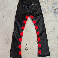 Streetwear Pantalon en PU avec Broderie Patch Personnalisé Jeans Évasés Vintage Pantalon en Denim pour Hommes