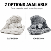 Statue commémorative de jardin pour animaux de compagnie en gros avec lumière solaire, figurine chat et chien endormis aux ailes d'ange et plaque gravée